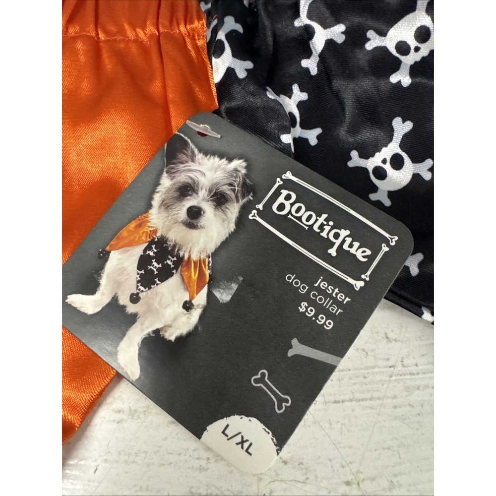 Bootique Dog Costume Parade HALLOWEEN JESTER COLLAR SZ L/XL‎ Bells Black Orange